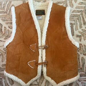 Genuine Tan Leather and Shearling Winter Vest
